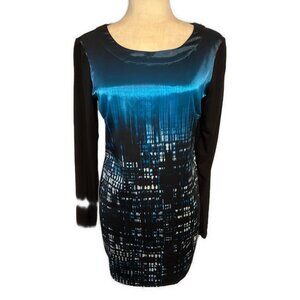 Linea Domani Black Blue White Sayin Knit Long Sleeve Tunic Top Small